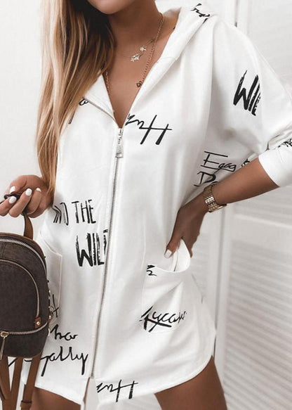 Stylish Hoodie Jacket with Letter Print Zipper
