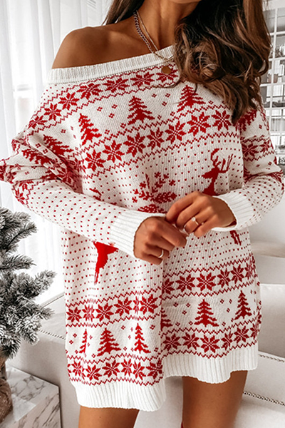 Christmas Dress Women Casual Snowflake Pattern