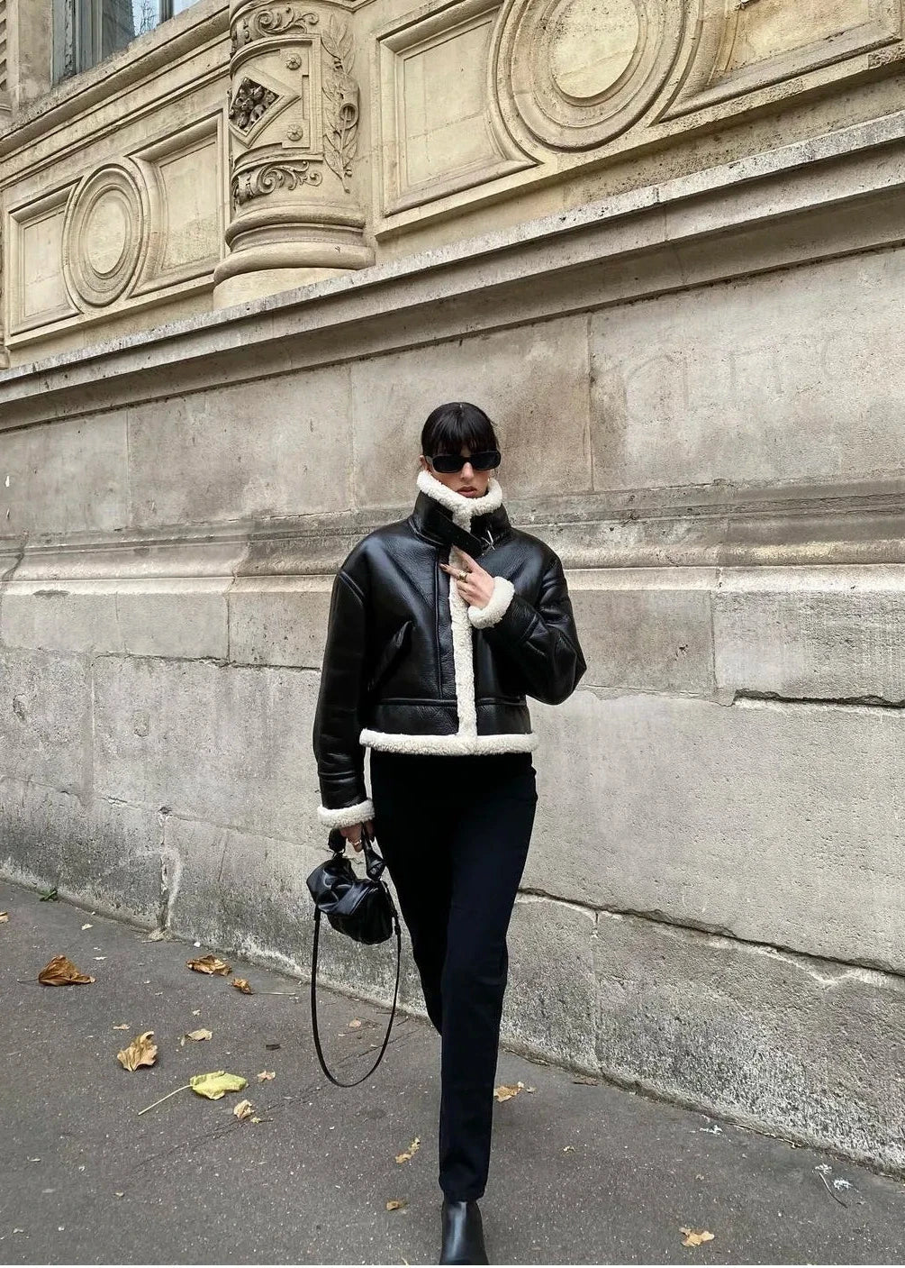 Black Faux Fur Jacket Elegant Design