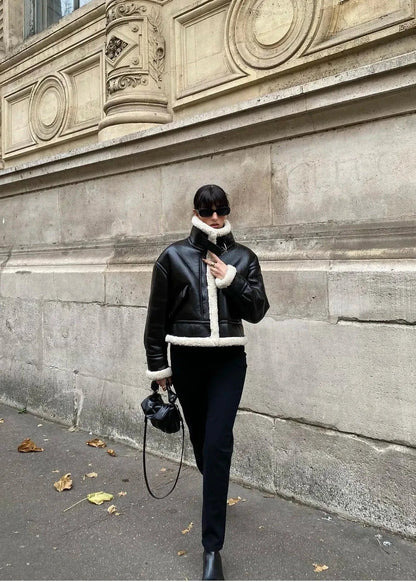 Black Faux Fur Jacket Elegant Design