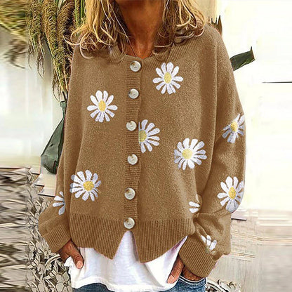 Women's Cardigan Autumn Flowers Design Overlay