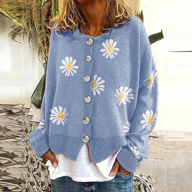 Women's Cardigan Autumn Flowers Design Overlay