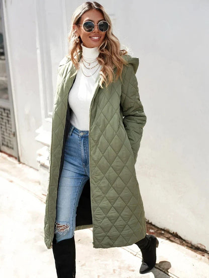 Long Women's Down Jacket Warm Hooded