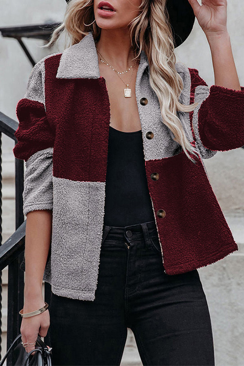 Fashionable Color Block Contrast Collar Jacket
