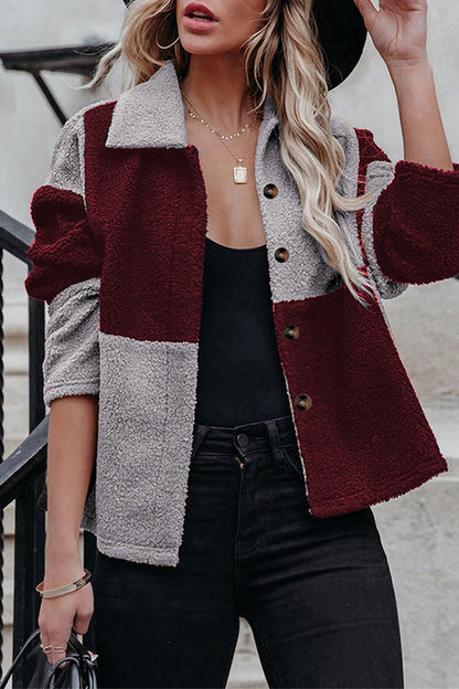 Fashionable Color Block Contrast Collar Jacket