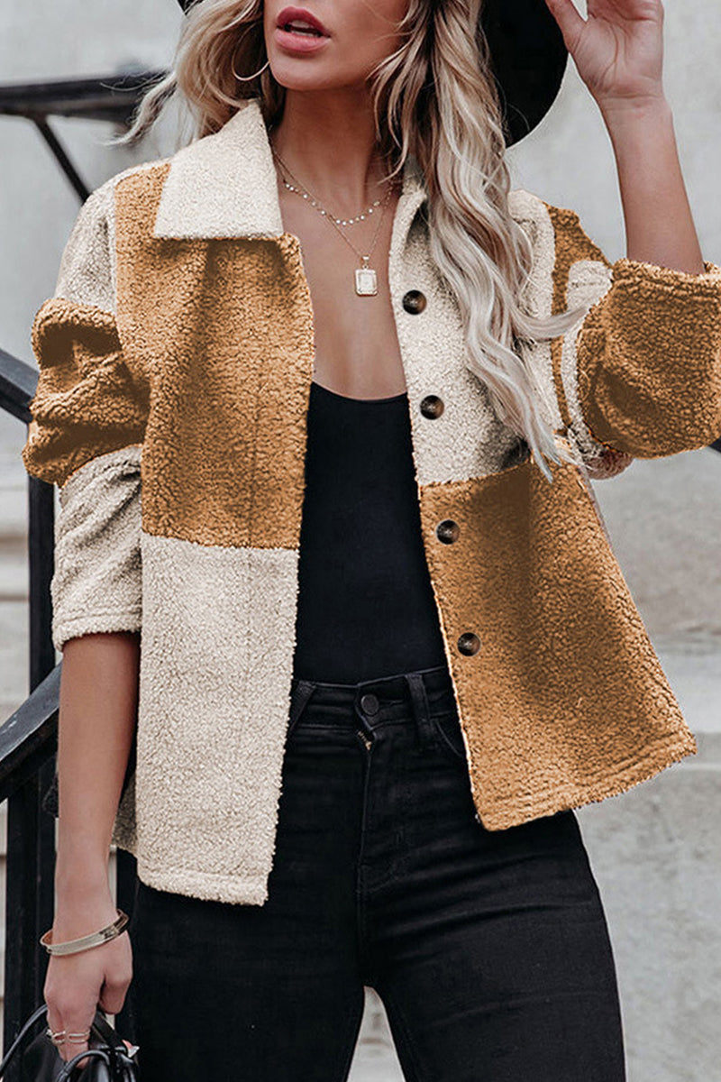 Fashionable Color Block Contrast Collar Jacket