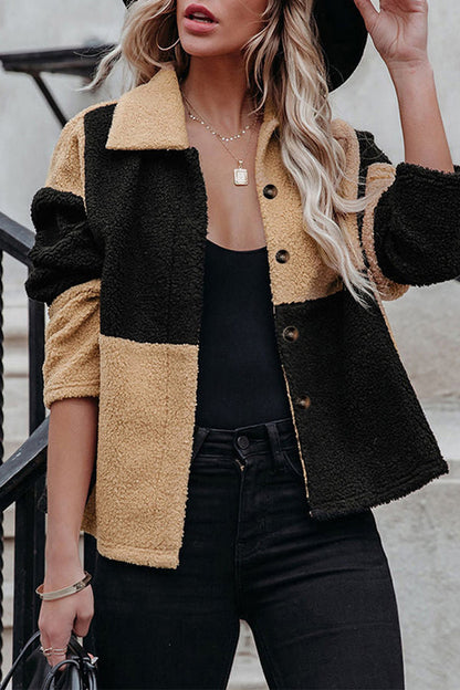 Fashionable Color Block Contrast Collar Jacket