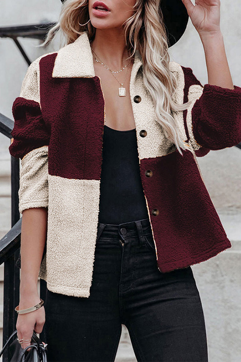 Fashionable Color Block Contrast Collar Jacket