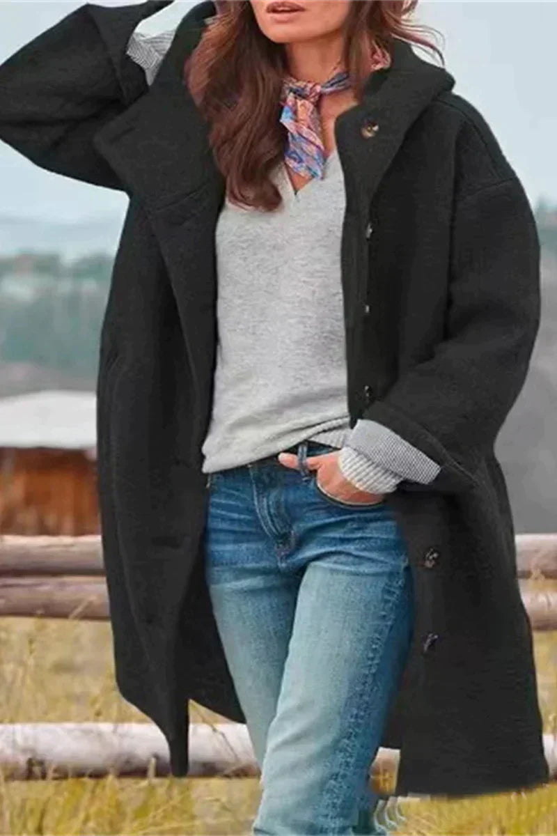 Damen Übergangsjacke Kapuze Knopf Modern - IdealeKleiden