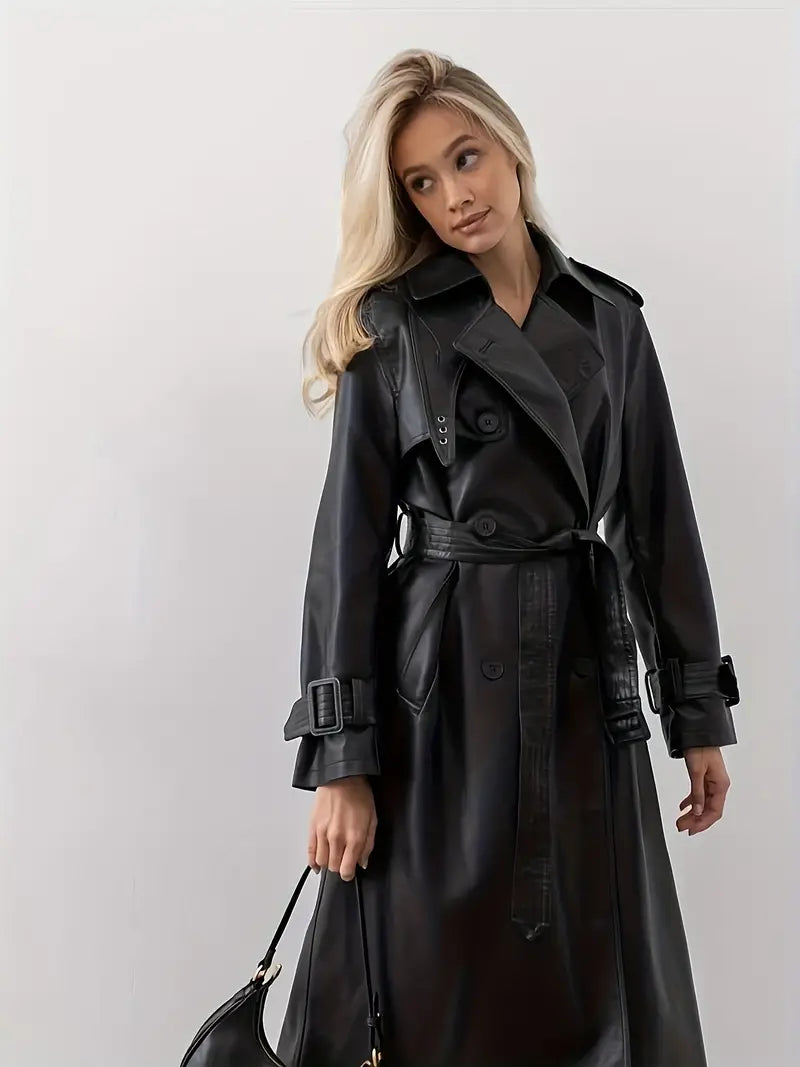 Leather Trench Coat Elegant with Belt