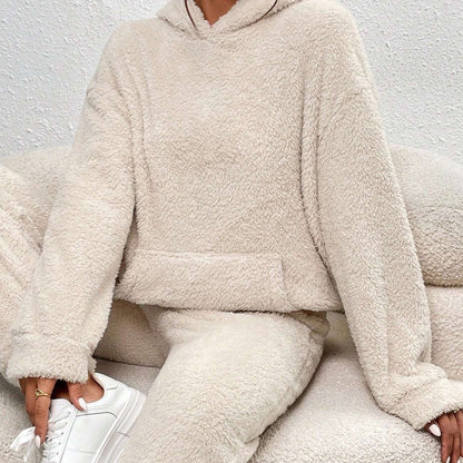 Soft Teddy Jacket Women's Loungewear Set with Hood