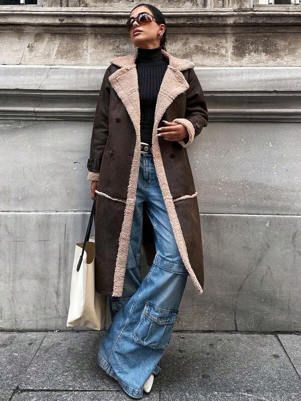 Long Shearling Coat Plush-Lined Women's