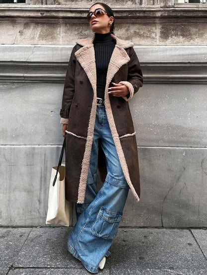 Long Shearling Coat Plush-Lined Women's