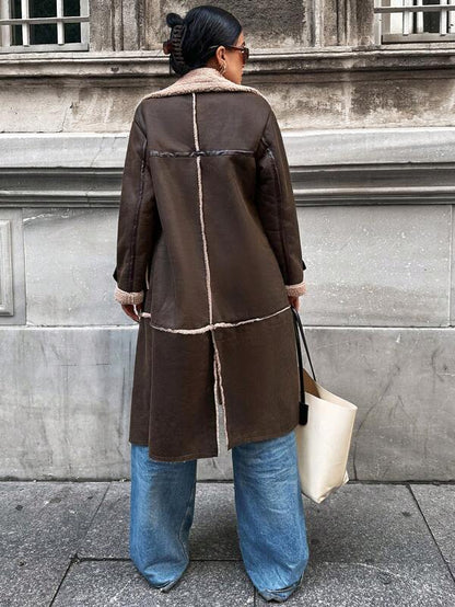 Langer Shearling-Mantel Plüschgefüttert Damen - IdealeKleiden