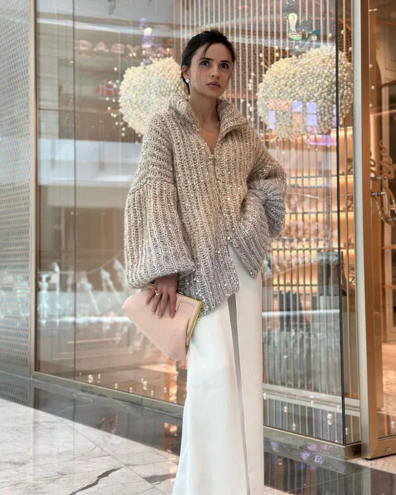 Casual Glitter V-Neck Sweater for Women