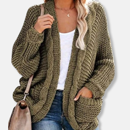 Oversized Ribbed Wool Cardigan with Front Pockets