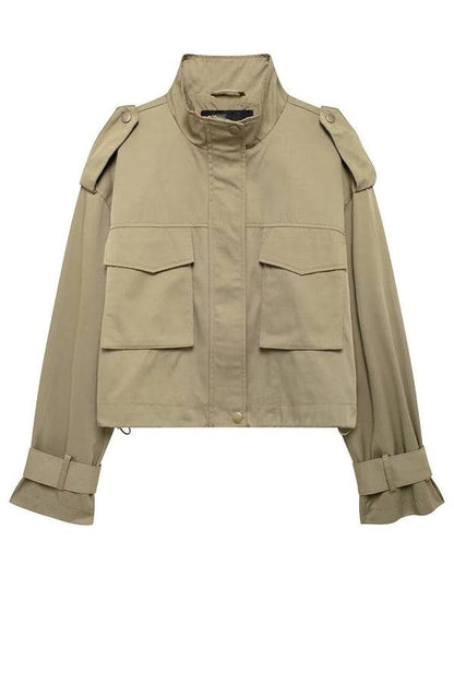 Practical Cargo Jacket With Zipper And Pockets