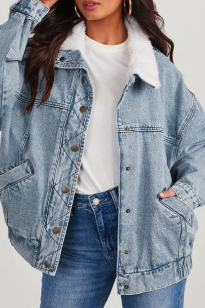 Practical denim jacket with turn-down collar and long sleeves