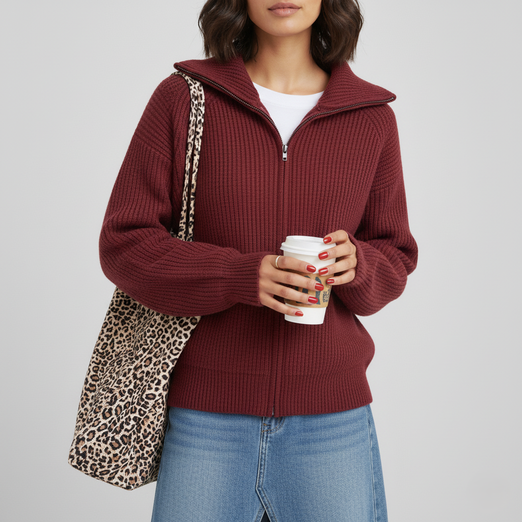 Stylish Cardigan Slim Fit Ribbed Knit