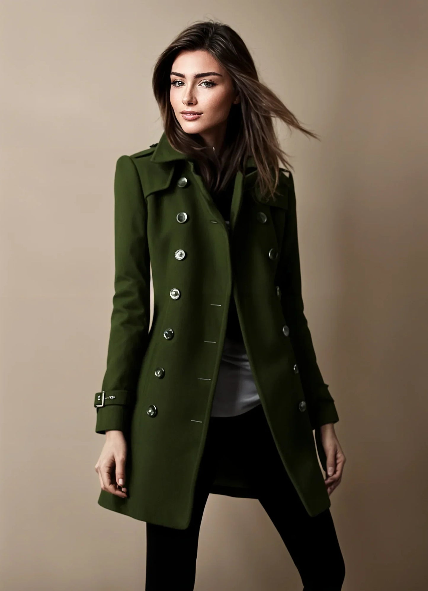 Elegant women's winter jacket trench coat style