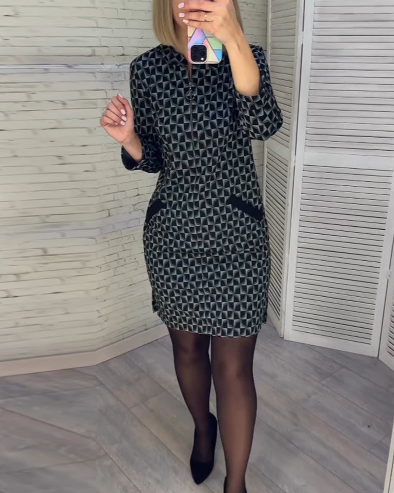 Elegant Blouse Diamond Pattern Long Sleeves