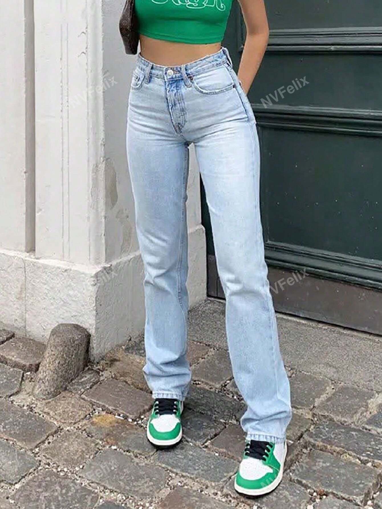 Women's High-Waisted Straight Leg Jeans