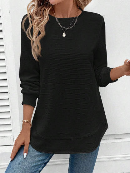 Elegant Women's Blouse Round Neck Long Sleeve Black