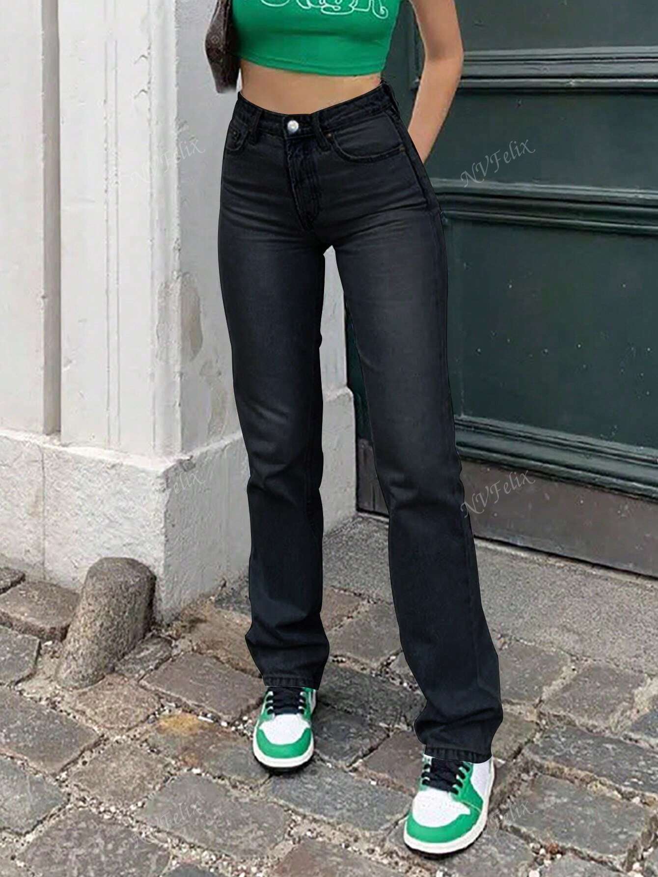 Women's High-Waisted Straight Leg Jeans