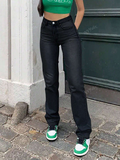 Women's High-Waisted Straight Leg Jeans
