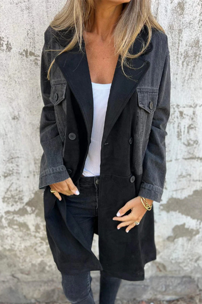 Fashionable Denim Jacket Gray Blue Contrast Collar