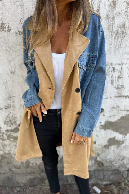 Fashionable Denim Jacket Gray Blue Contrast Collar