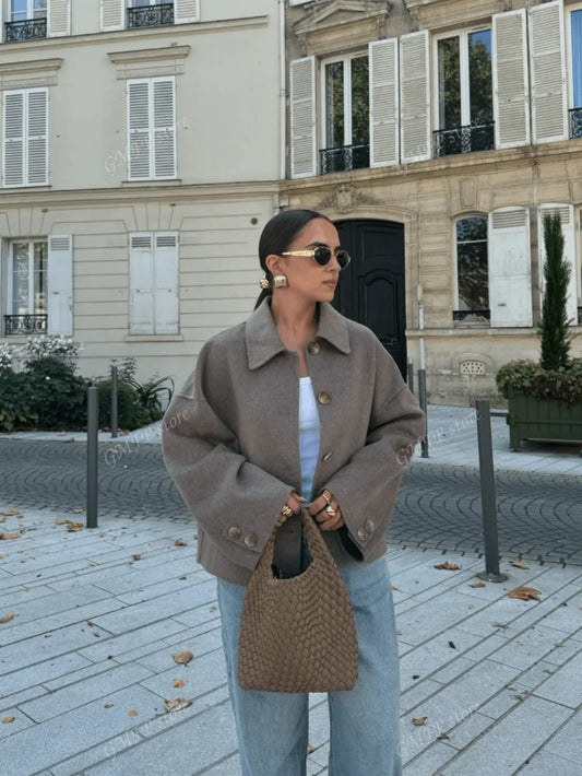 Klassische Damen Wolljacke Knopfleiste Chic - IdealeKleiden