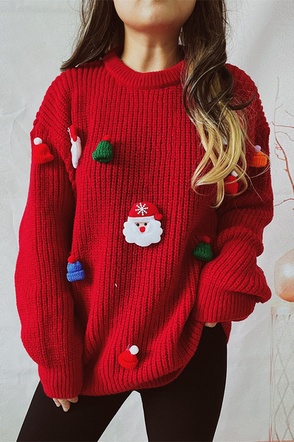 Christmas Sweater Casual Round Neck Hat Tree Design