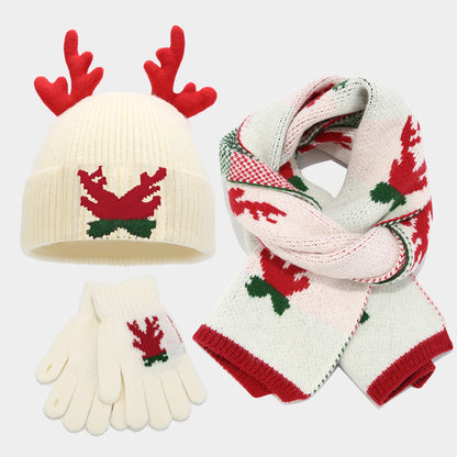 Christmas Scarf Set Reindeer Hat Gloves 3-piece