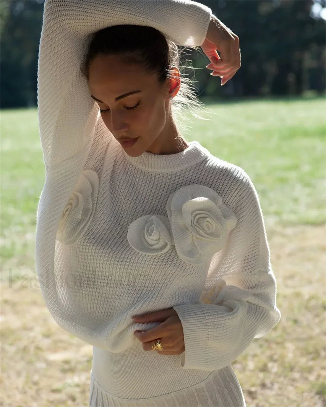 Romantischer 3D Rosen Pullover Damen Weich