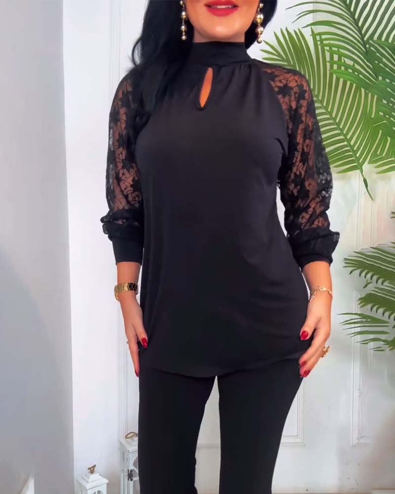 Elegant Clothing | Women's Dress Solid Color Lace Sleeve Patchwork