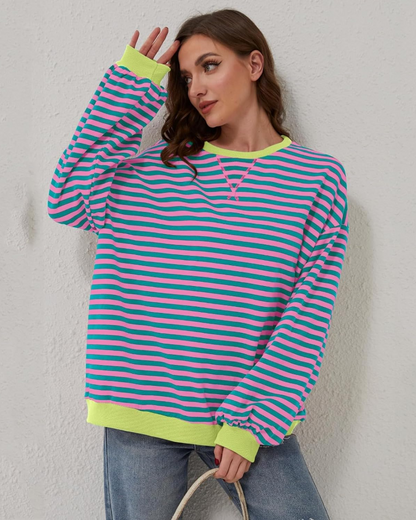 Plus Size Striped Long-Sleeve Sweatshirt