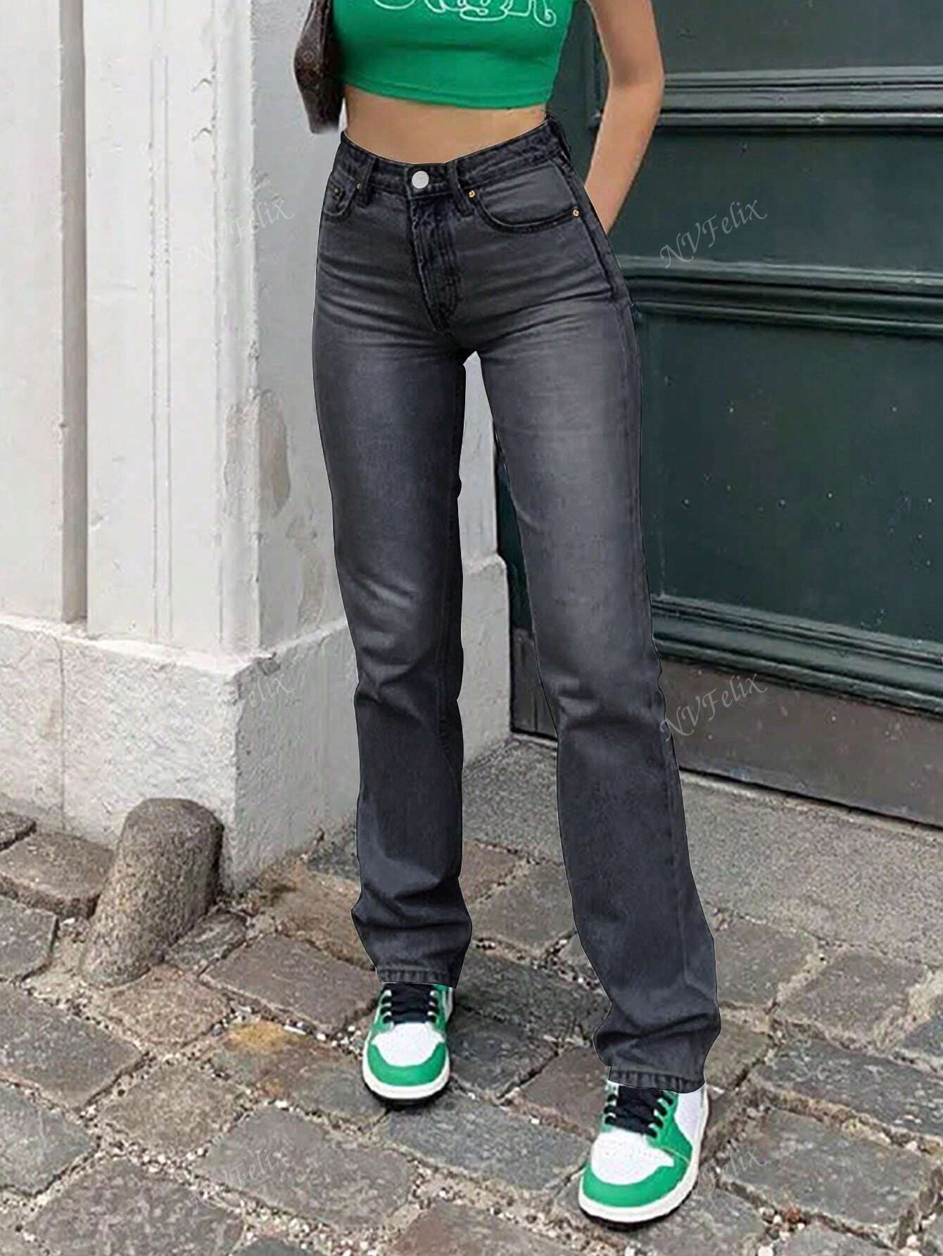 Women's High-Waisted Straight Leg Jeans