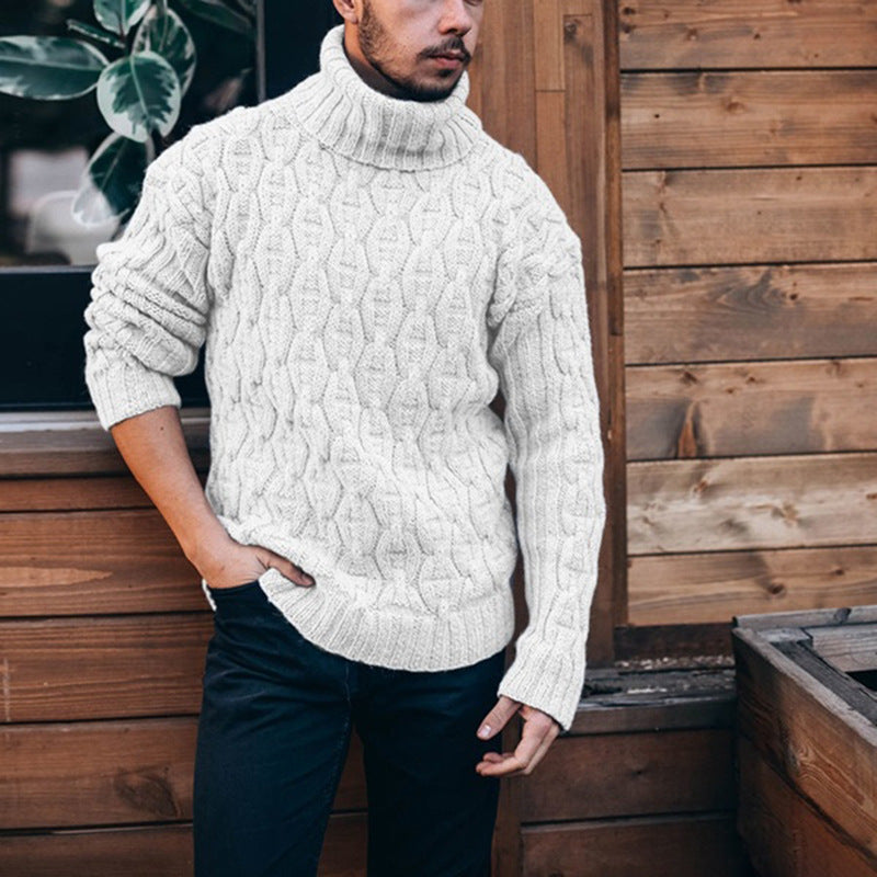 Men's Cable Knit High Neck Jumper