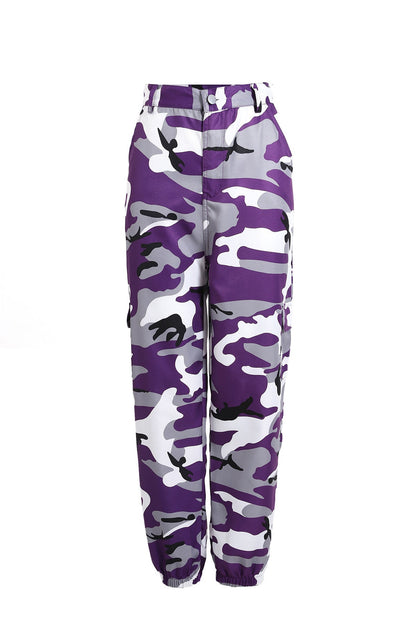 Women's Cargo Pants Camo Style Elastic Waist Practical