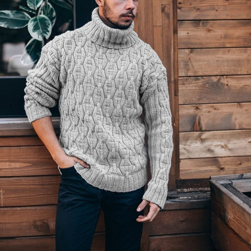 Men's Cable Knit High Neck Jumper