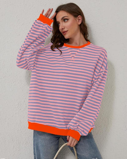 Plus Size Striped Long-Sleeve Sweatshirt