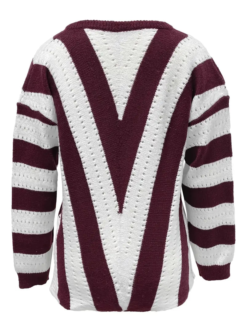 Stylish Striped V-Neck Pullover for Women