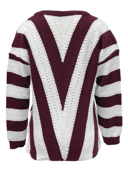 Stylish Striped V-Neck Pullover for Women