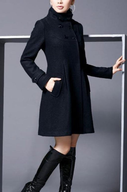 Elegant Women's Wool A-line Knee-length Coat