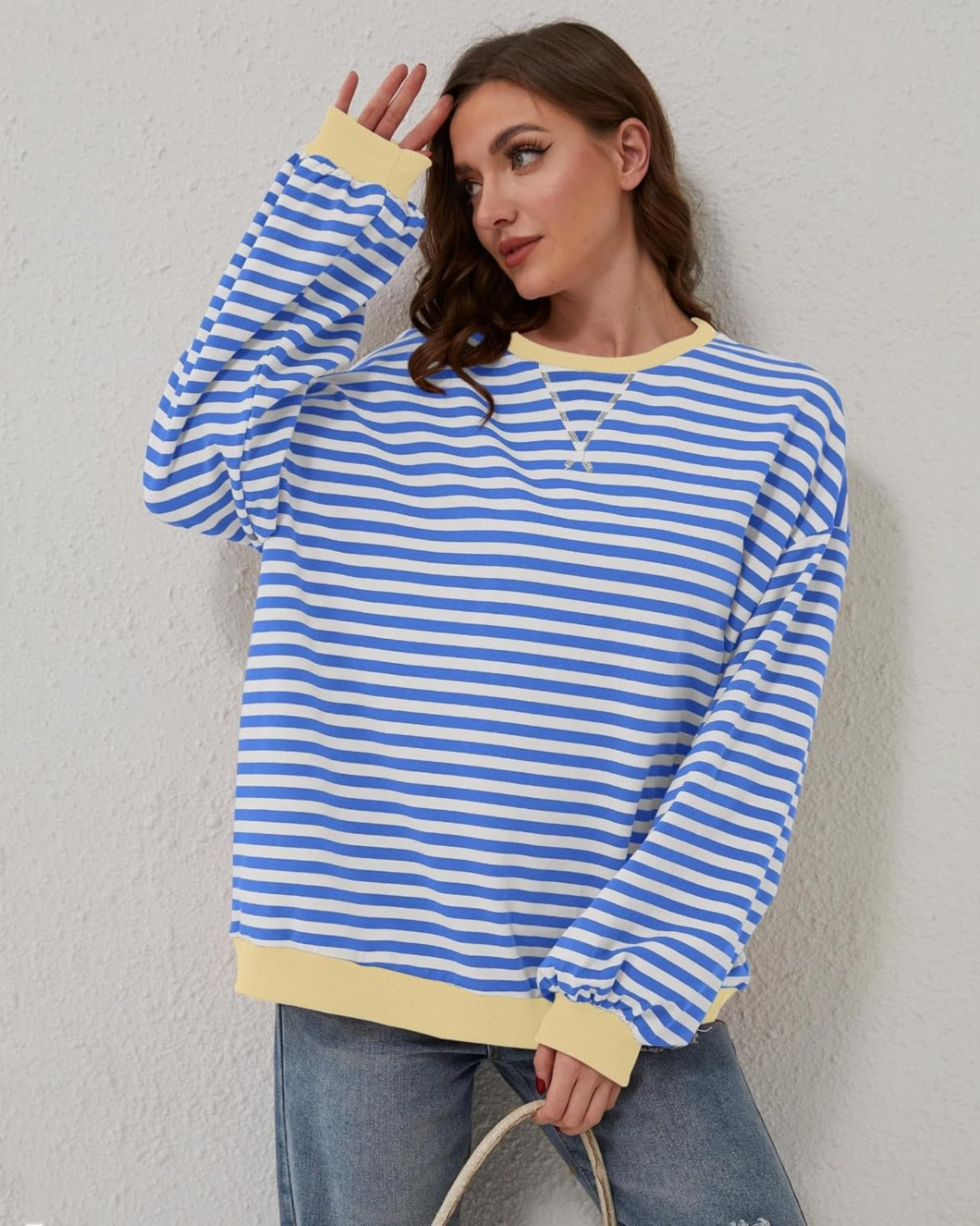 Plus Size Striped Long-Sleeve Sweatshirt