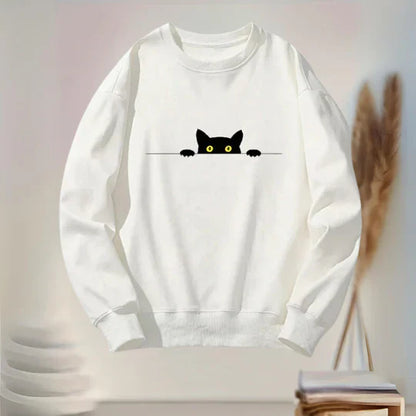 Katie - Women's Sweatshirt Cat Motif Black Soft