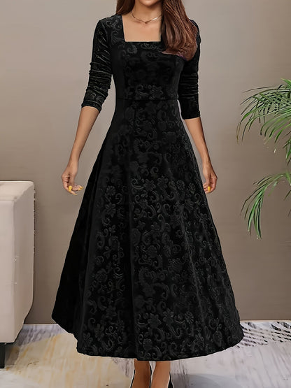 Elegant Women's Dress Floral Pattern Velvet