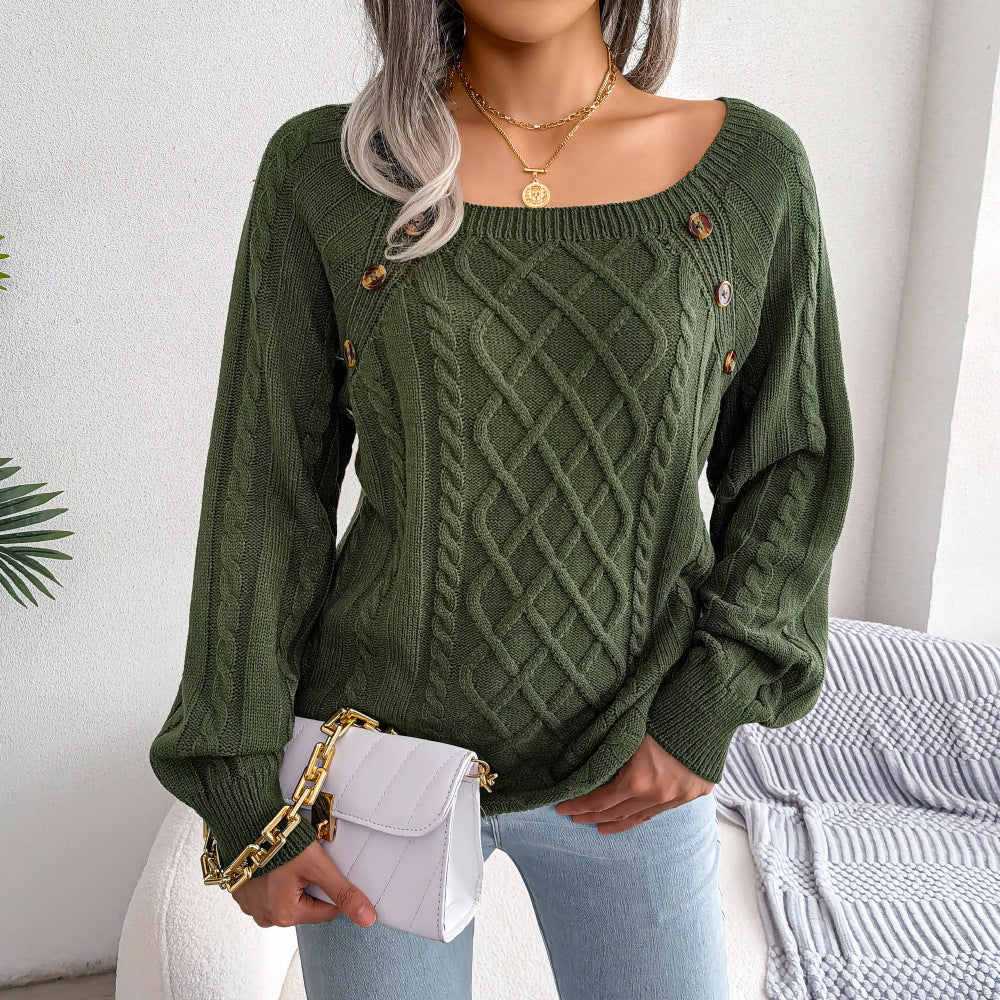 Fashionable Women's Knit Sweaters with Square Neckline