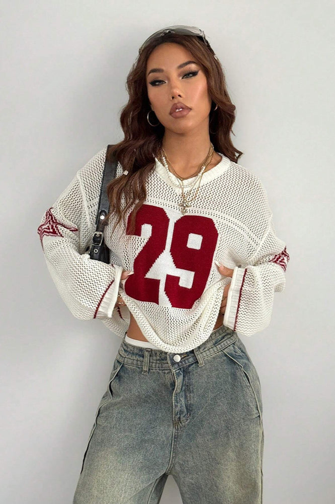 Gemütlicher Strickpullover V-Ausschnitt Digitaldruck
